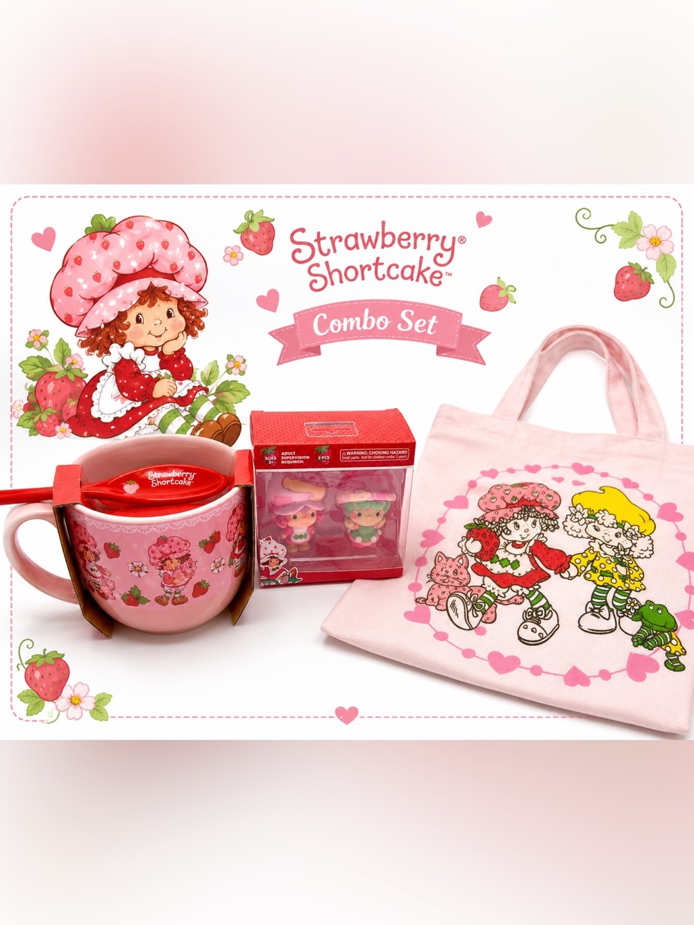 🍓 Strawberry Shortcake Gift Bundle – Mug, Tote Bag & Collectibles